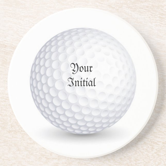 White 3-D Golf Ball Round Sandstone Coaster (Front)