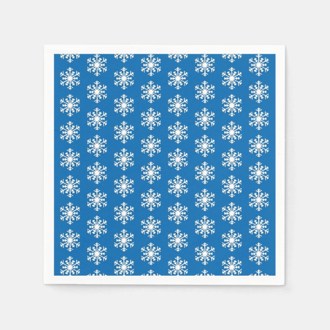 White 3-d Snowflake on a Blue Background Napkin (Front)