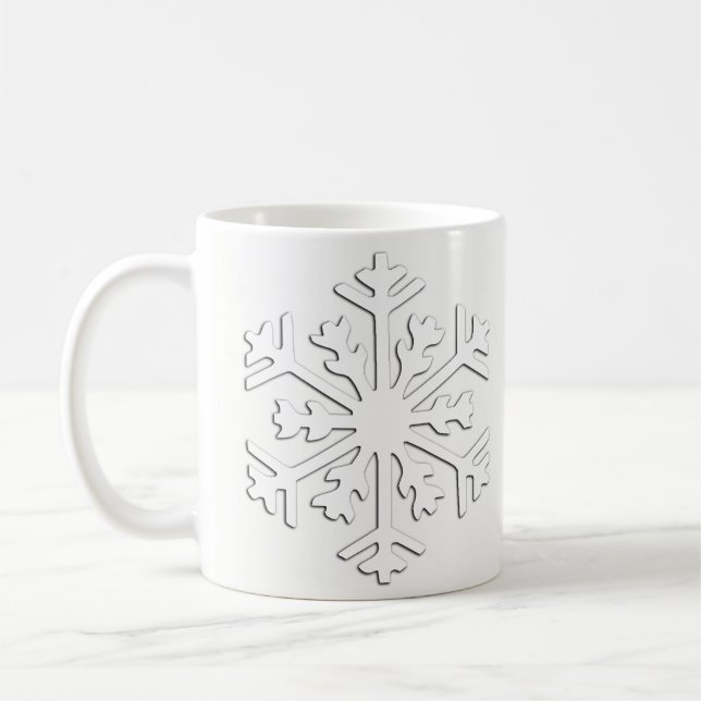White 3-d snowflake on a White Background Coffee Mug (Left)