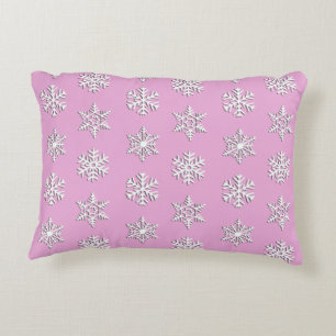 White 3-d snowflakes, Customisable Background Decorative Cushion