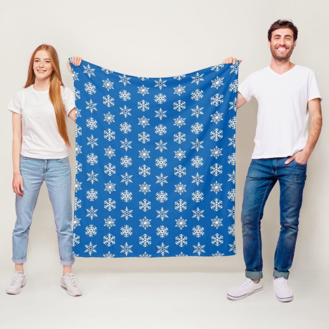 White 3-d snowflakes, Customisable Background Fleece Blanket (In Situ)