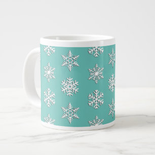 White 3-d snowflakes, Customisable Background Large Coffee Mug