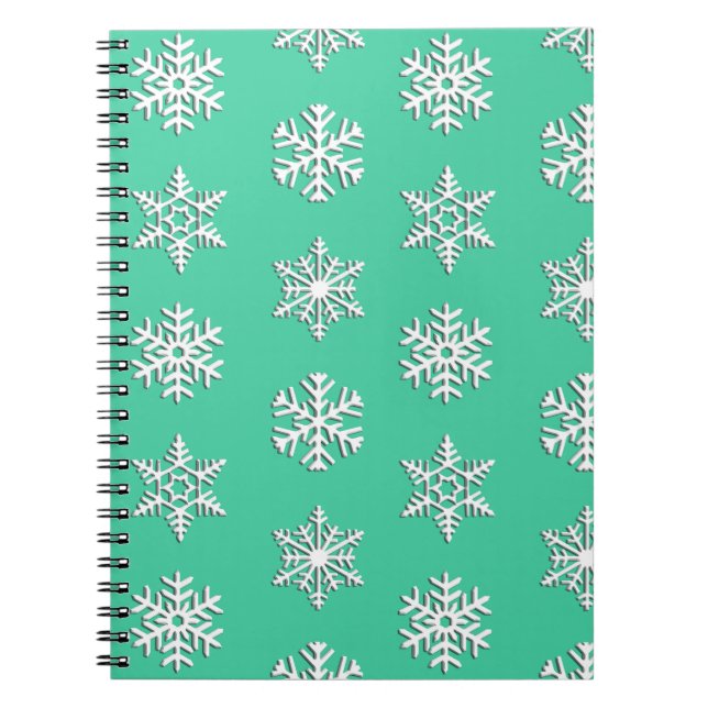 White 3-d snowflakes, Customisable Background Spiral Notebook (Front)