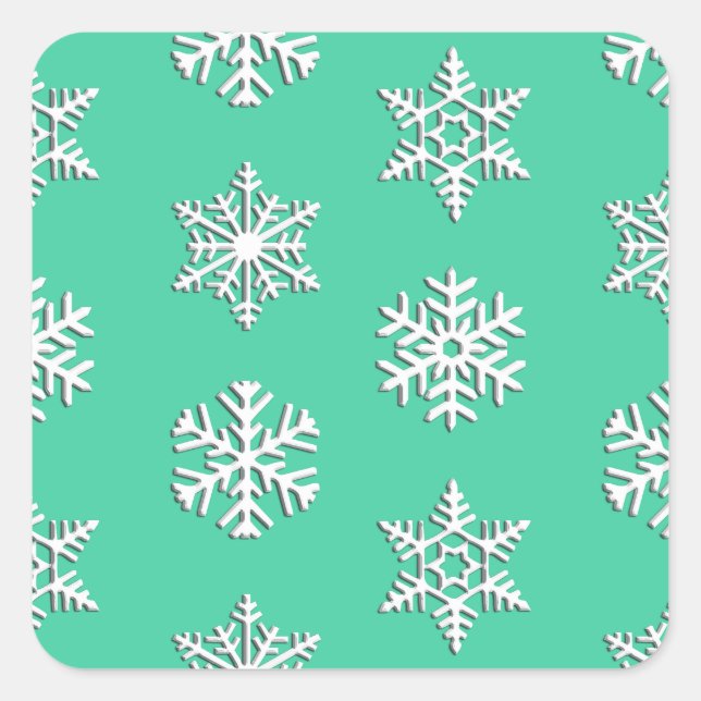 White 3-d snowflakes, Customisable Background Square Sticker (Front)