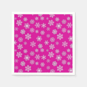 White 3-d snowflakes on a fuchsia pink background napkin