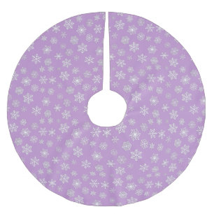 White 3-d snowflakes on a lilac background brushed polyester tree skirt