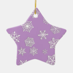 White 3-d snowflakes on a lilac background ceramic tree decoration