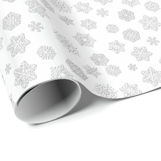 White 3-d snowflakes on a white background wrapping paper (Roll Corner)