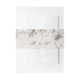 White 3 Floral Initials Wedding Invitation Belly Band