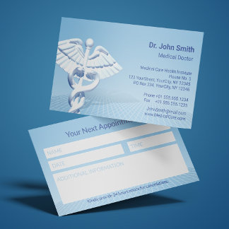 White 3D Caduceus Blue Design Medical Appointment Card