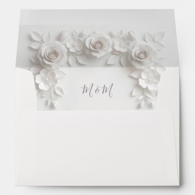 White 3D Floral Roses Wedding Envelope (Back (Bottom))