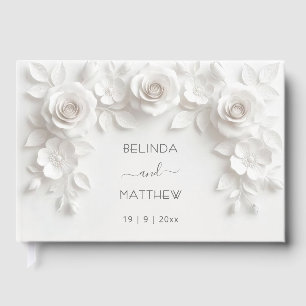 White 3D Floral Roses   Wedding Guest Book