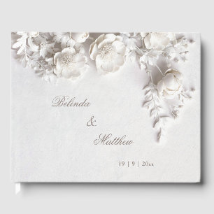 White 3D Floral Roses   Wedding Guest Book