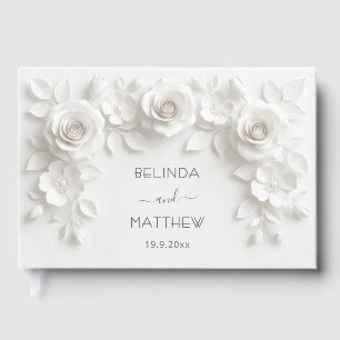 White 3D Floral Roses Wedding Guest Book