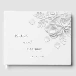 White 3D Floral Roses   Wedding Guest Book