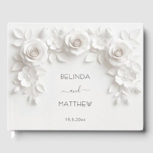 White 3D Floral Roses Wedding Guest Book