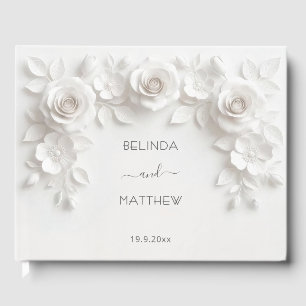 White 3D Floral Roses Wedding Guest Book