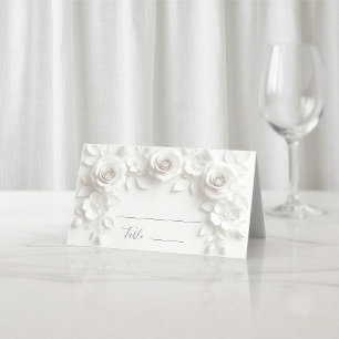 White 3D Flowers Arched Wedding Place Card