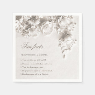 White 3D Flowers Roses Fun Facts Wedding  Napkin