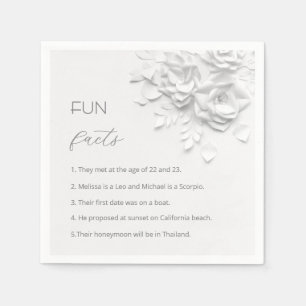 White 3D Flowers Roses Fun Facts Wedding  Napkin