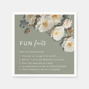 White 3D Flowers Roses Fun Facts Wedding Napkins