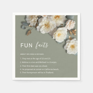 White 3D Flowers Roses Fun Facts Wedding Napkins