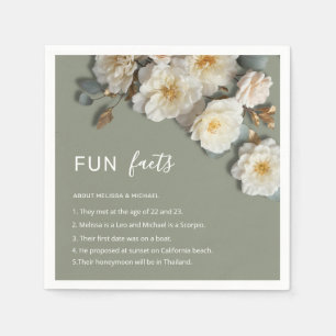 White 3D Flowers Roses Fun Facts Wedding  Napkins