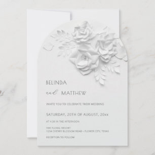 White 3D Flowers Roses Minimalist Wedding Invitation