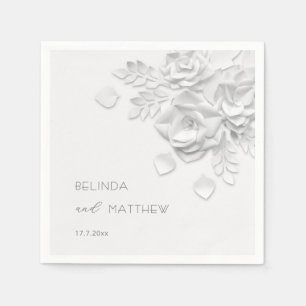 White 3D Flowers Roses Minimalist Wedding  Napkin