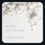 White 3D Flowers Roses Minimalist Wedding  Square Sticker<br><div class="desc">Experience contemporary elegance with our sculptural white roses wedding napkin. This design features a sophisticated curved silhouette paired with textured white roses art and clean,  architectural typography. The left-aligned layout offers a fresh,  modern aesthetic for couples seeking a unique and professional look for their special day.</div>