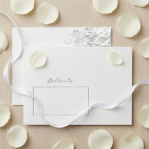 White 3D Flowers Roses Wedding Envelope