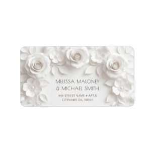 White 3D Flowers Roses Wedding Label