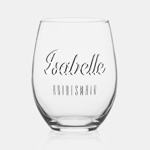 White 3D Funny Name Bridesmaid Stemless Wine Glass