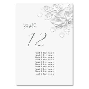 White 3D Roses Wedding Guest Names Table Number