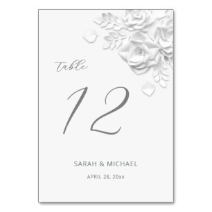 White 3D Roses Wedding Table Number