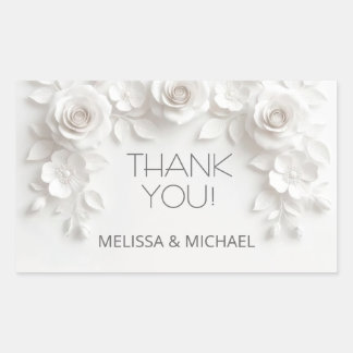 White 3D Roses Wedding Thank You Rectangular Sticker