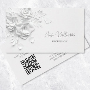 White 3D Simple Flowers Business Card