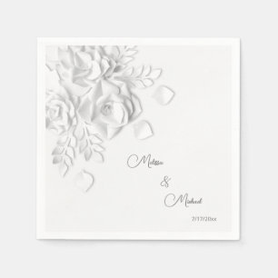 White 3D Simple Flowers Wedding Napkin