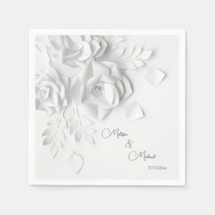 White 3D Simple Flowers Wedding Napkin