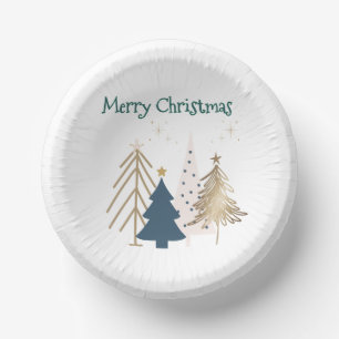 White 4 Green Pink Gold Christmas Trees Party  Paper Plate