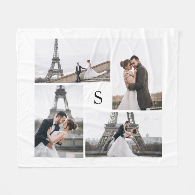 White 4 Photo Gallery and Monogram Fleece Blanket (Front (Horizontal))
