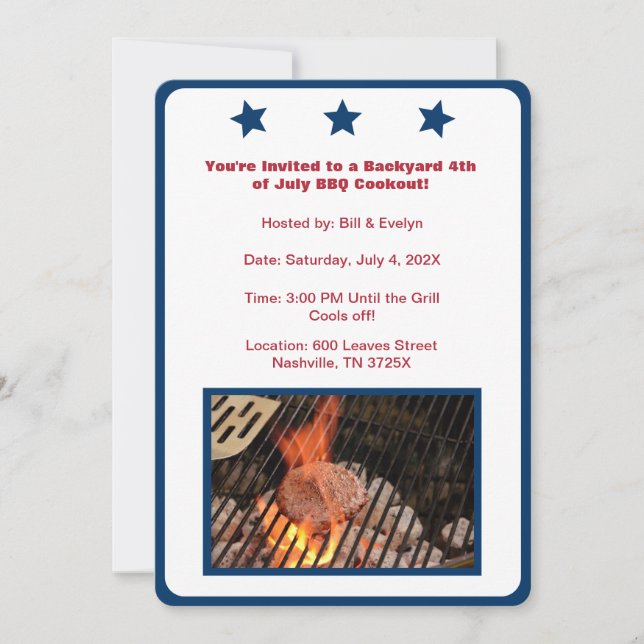 White 4th of July Hamburger Barbecue Invitation (Front)