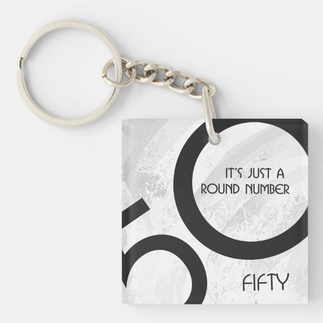White 50 Decade Birthdday Key Ring (Front)