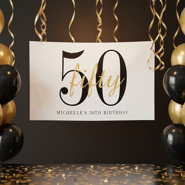 White 50th Birthday Party Black Gold Chic  Poster (Creator Uploaded)