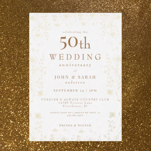 White 50th Wedding Anniversary Gold Floral