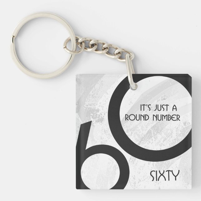 White 60 Decade Birthday Key Ring (Front)