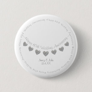 White 60th Diamond Wedding Anniversary bunting 6 Cm Round Badge