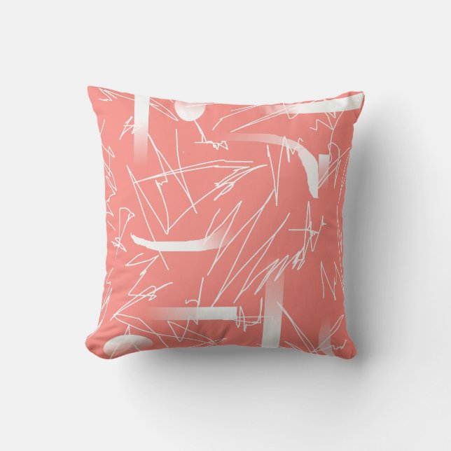 White Abstract Art Drawings Pattern Cushion Pillow (Front)