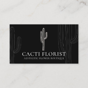 White Abstract Boho Cacti Business Card