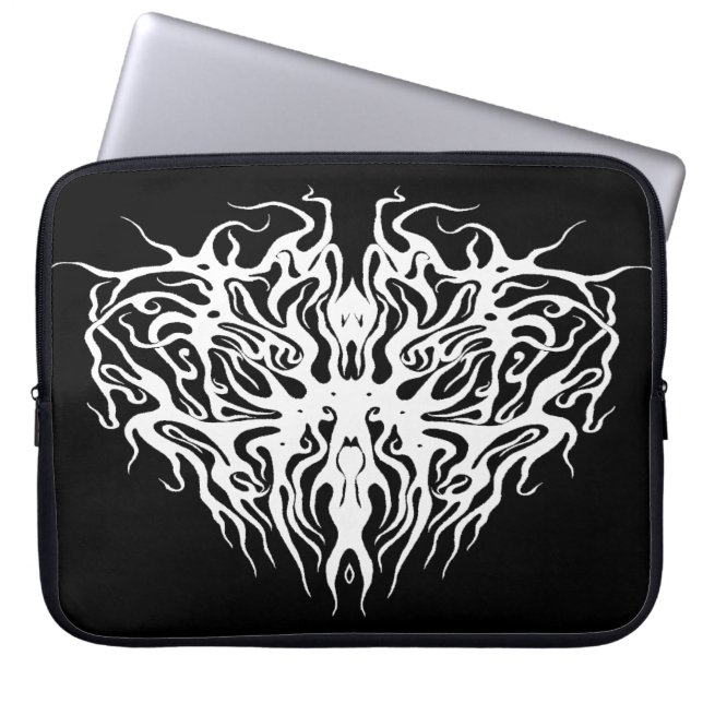 White Abstract Broken Heart Tribal Design Laptop Sleeve (Front)